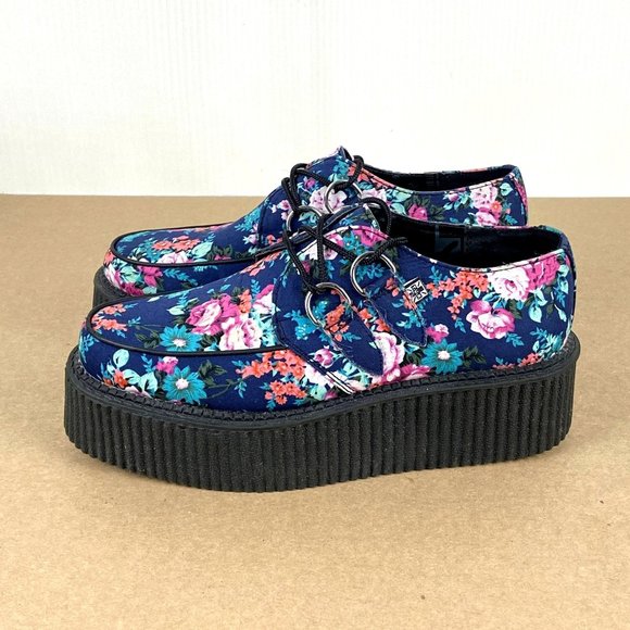 tuk Shoes - TUK Dolls Kill Floral Platform Mondo Creeper Womens US 7, EU 38 Blue Pink Black